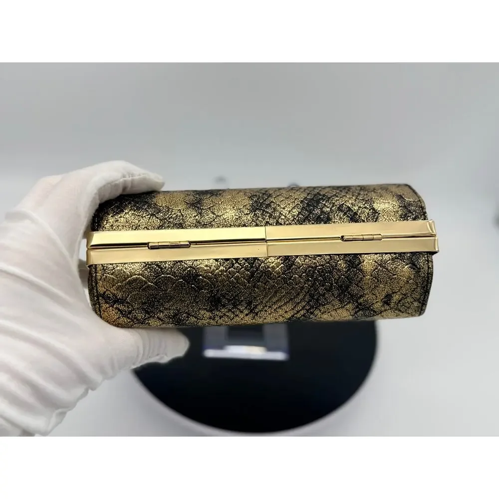 Kate Landry Gold Metallic Snakeskin Evening Clutch